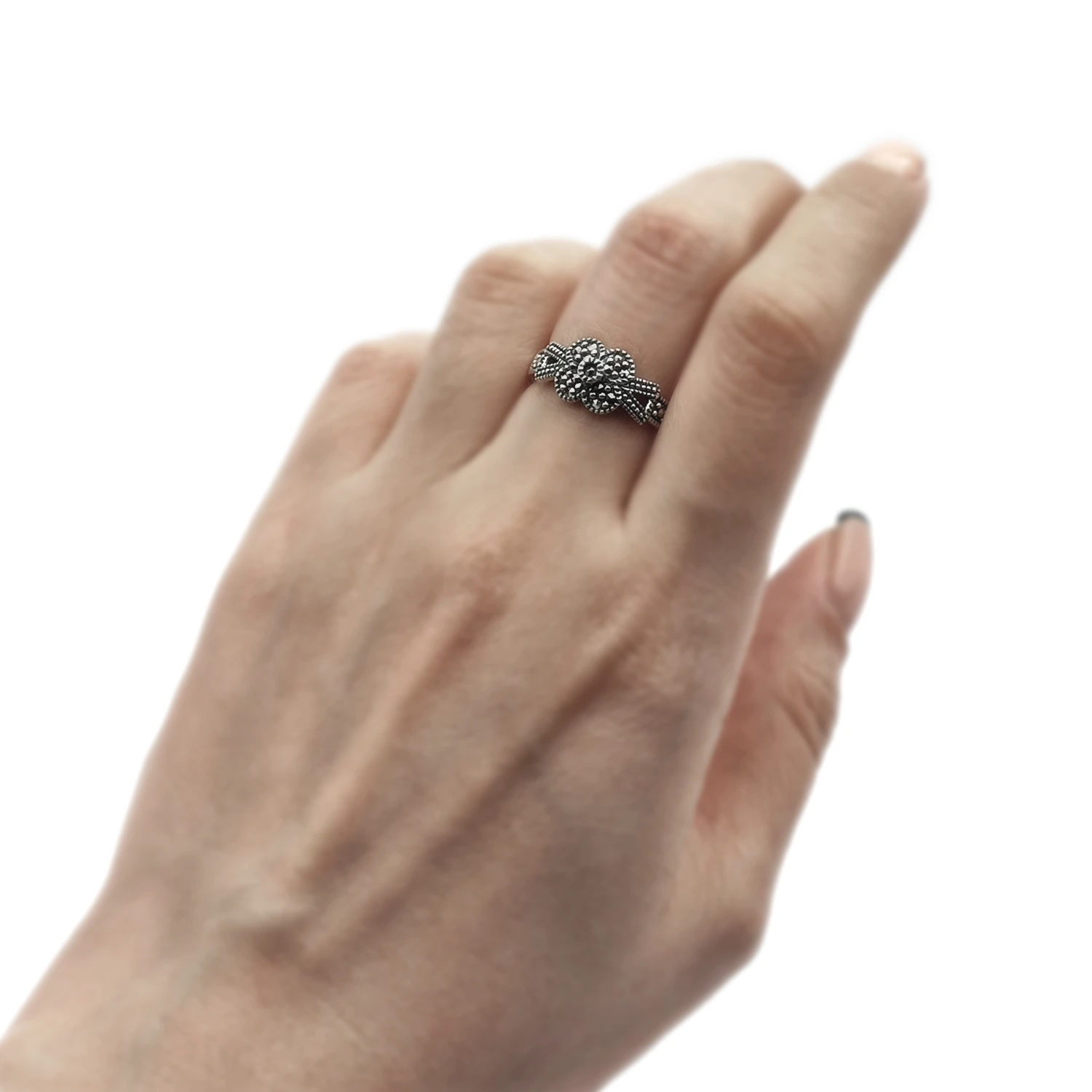 انگشتر سیاه قلم نقره فلاور 