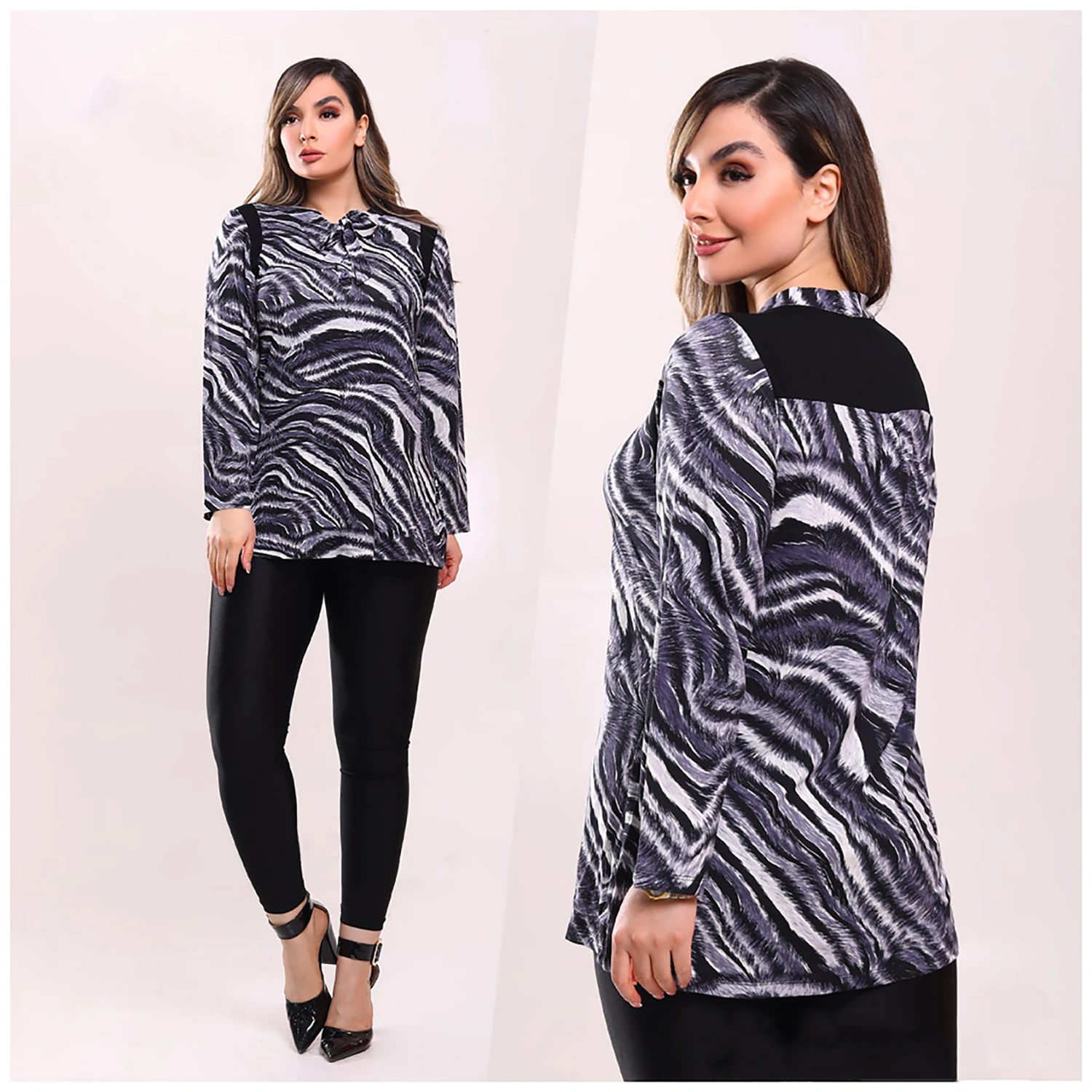 بلوز پلنگی یقه کراواتی