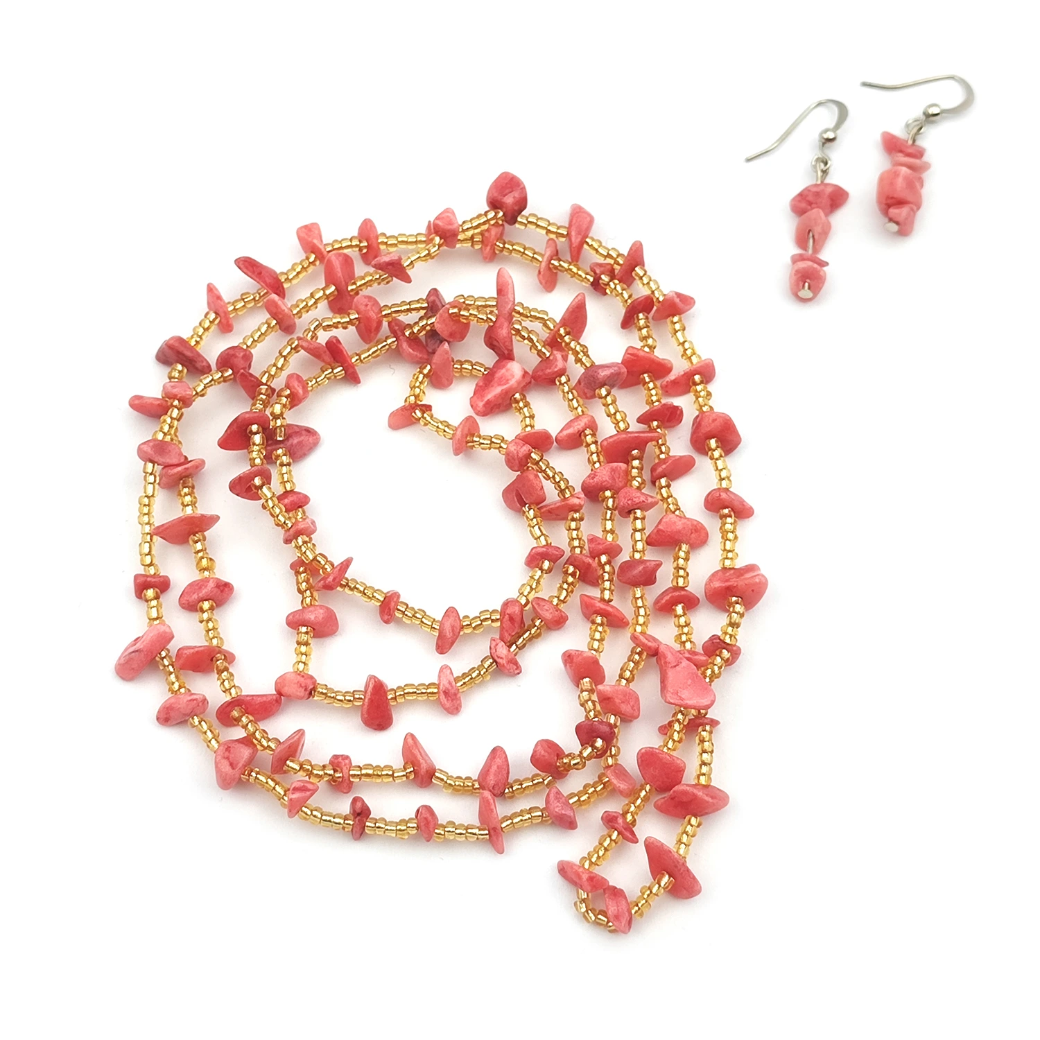 گردنبند رولباسی سه رج با گوشواره