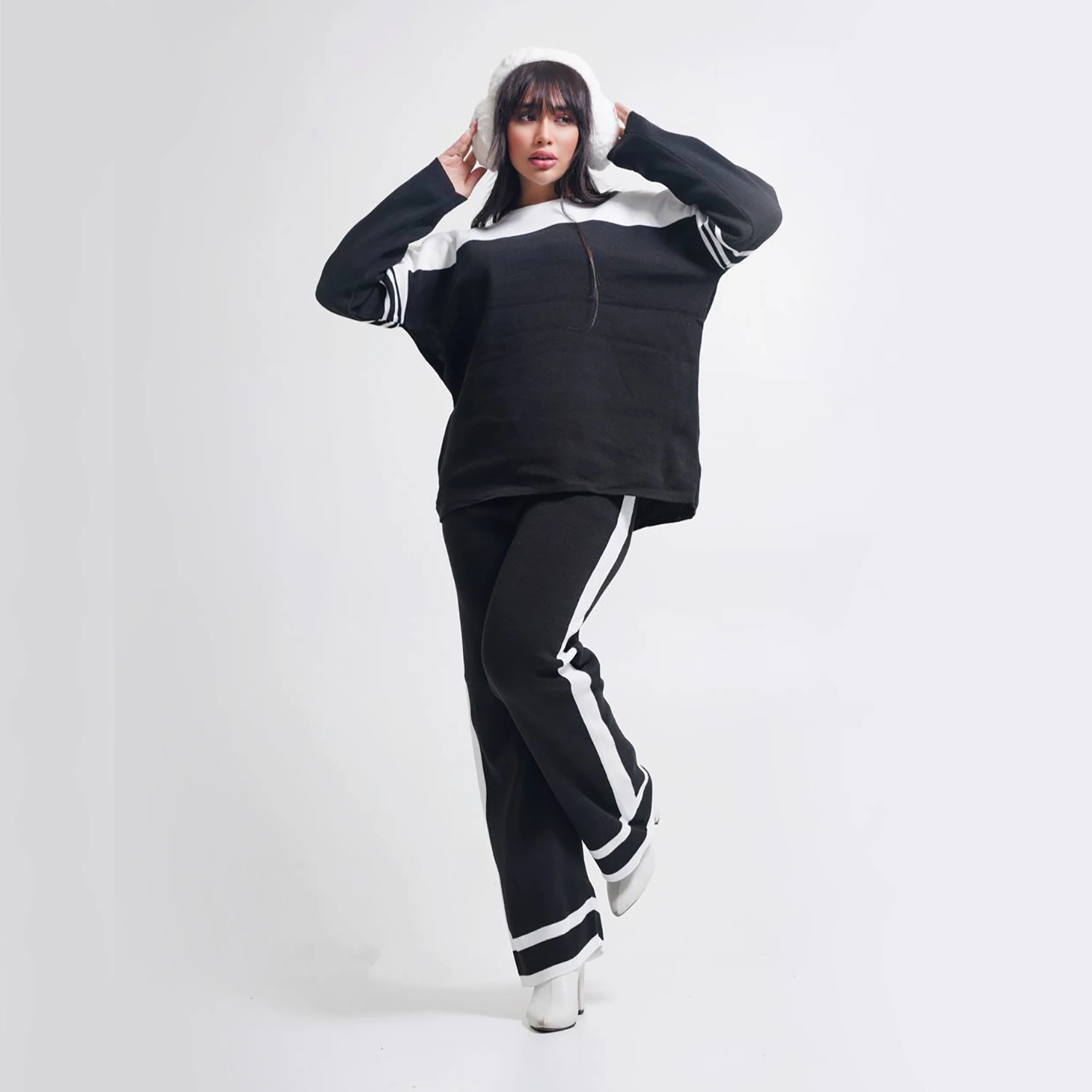 شلوار بافت خط دار