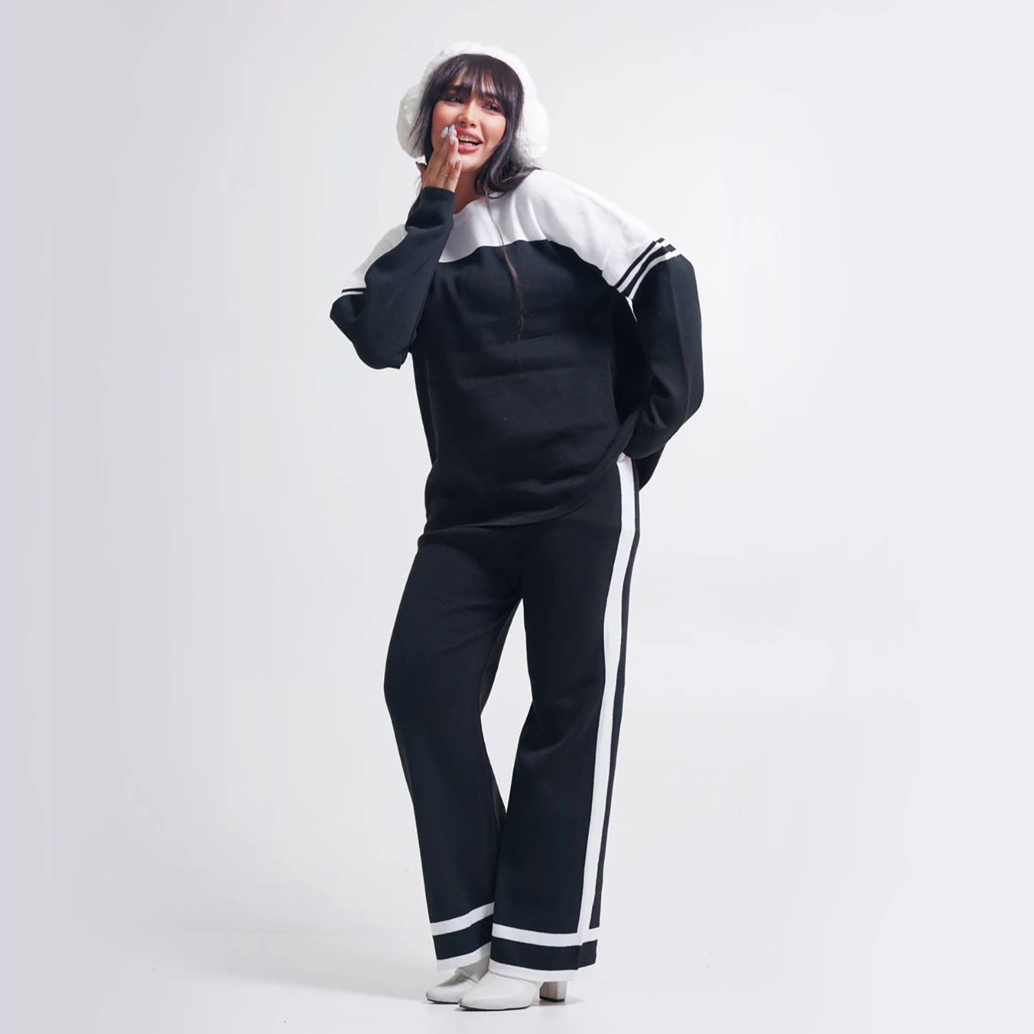 شلوار بافت خط دار