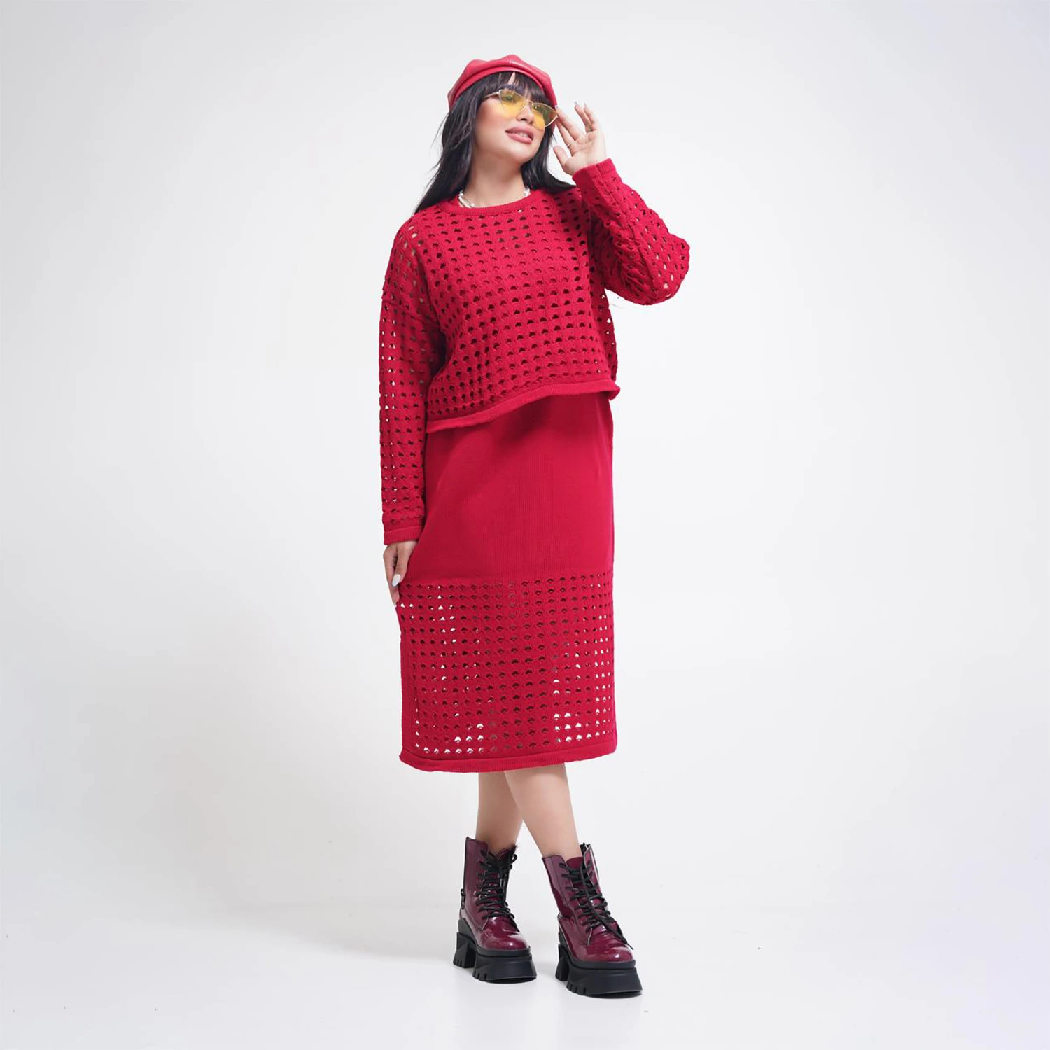 ست دو تیکه سارافون و کراپ بافت