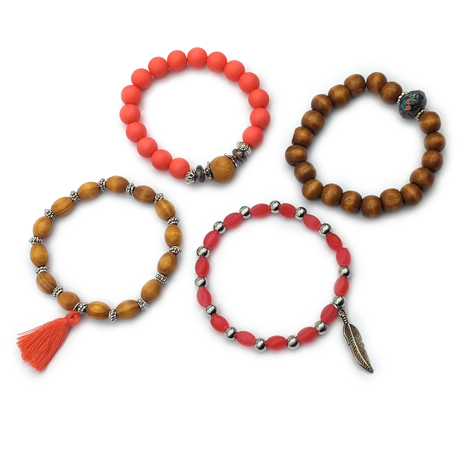 دستبند مهره‌ای چوبی برگ