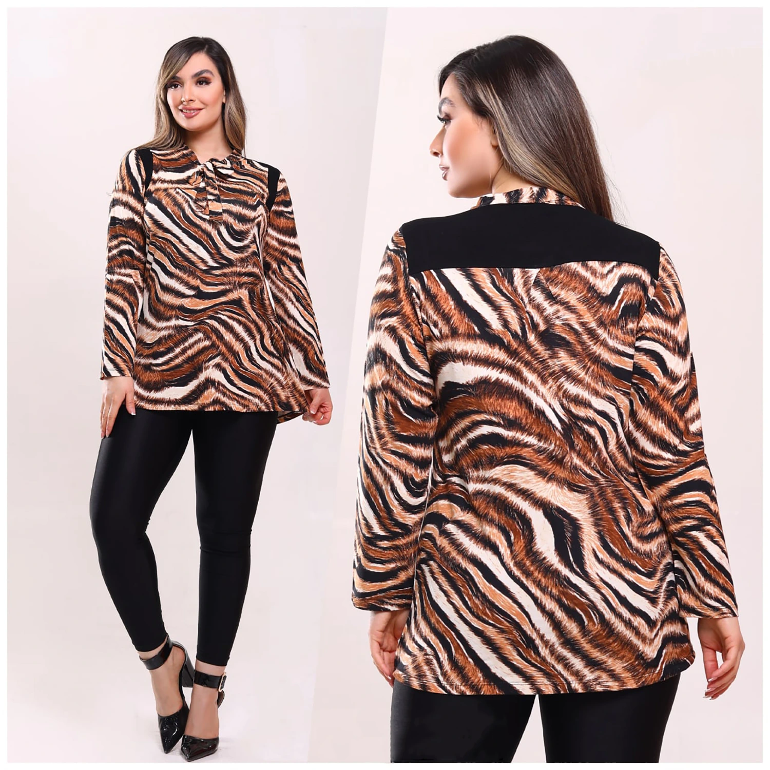 بلوز پلنگی یقه کراواتی