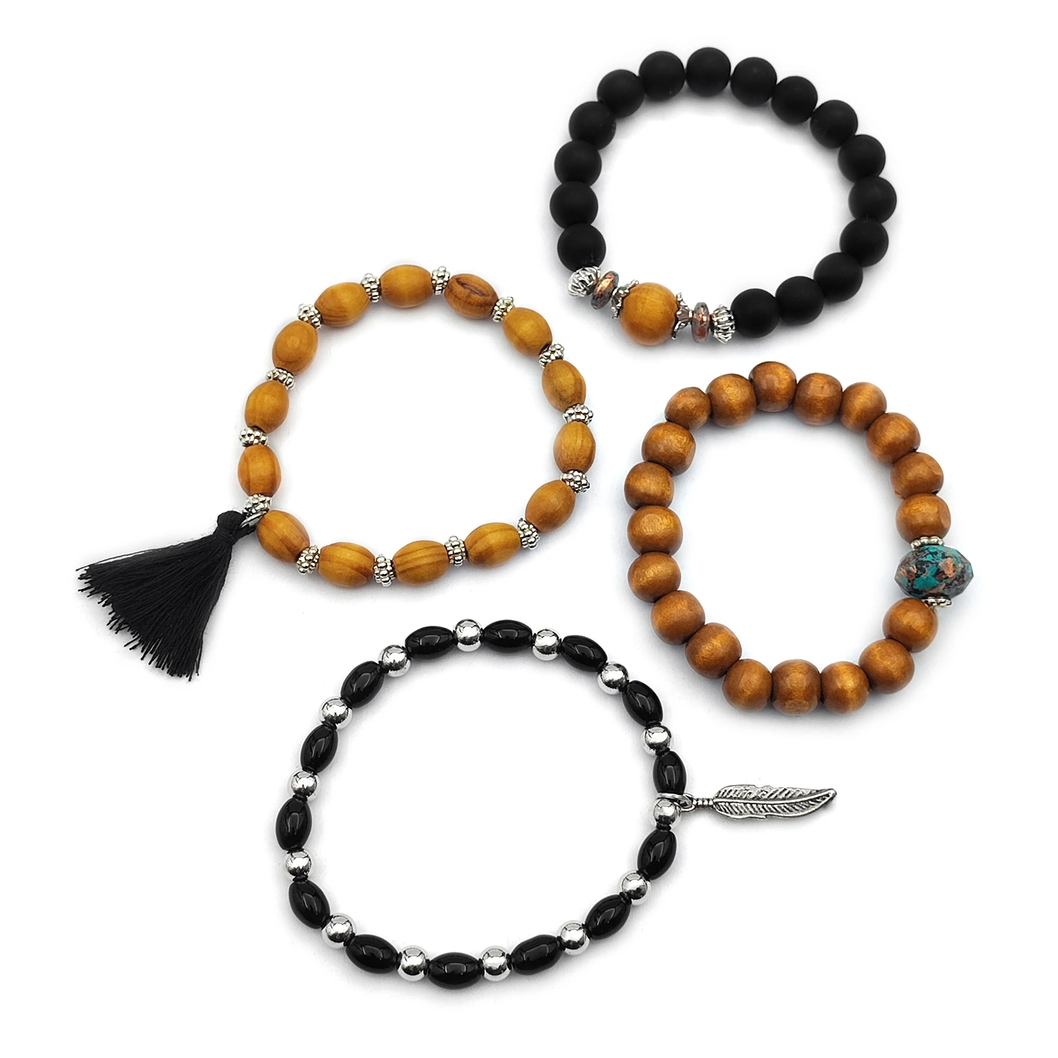 دستبند مهره‌ای چوبی برگ