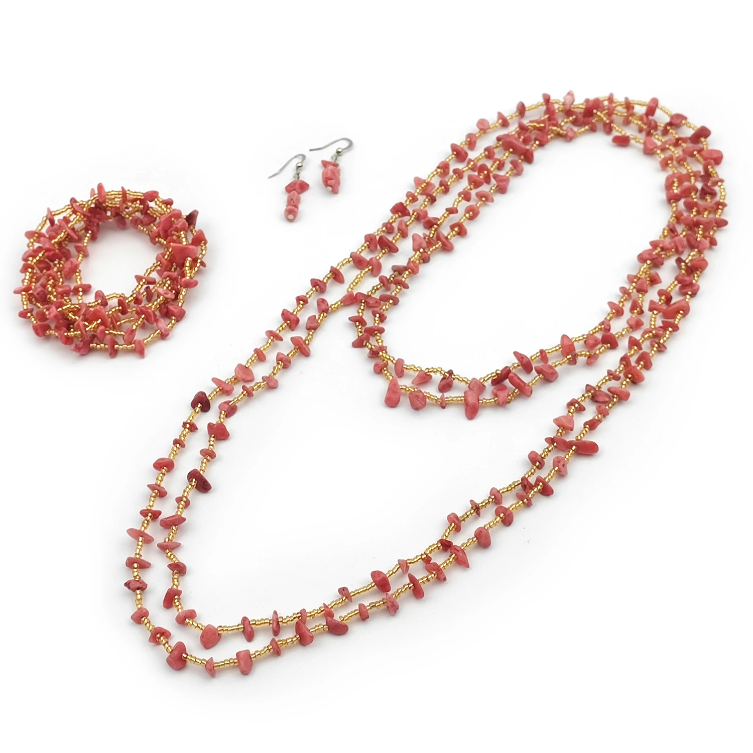 گردنبند رولباسی سه رج با گوشواره