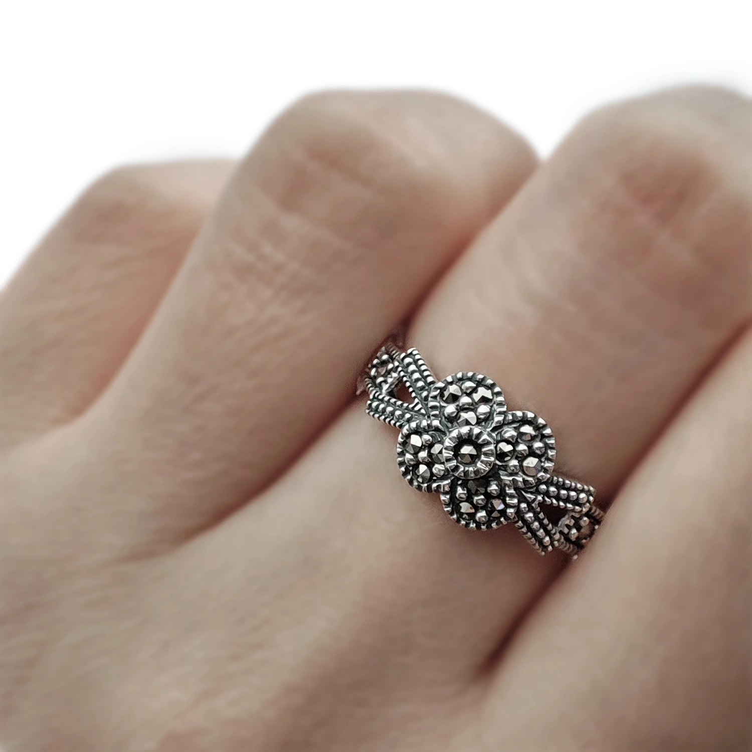 انگشتر سیاه قلم نقره فلاور 