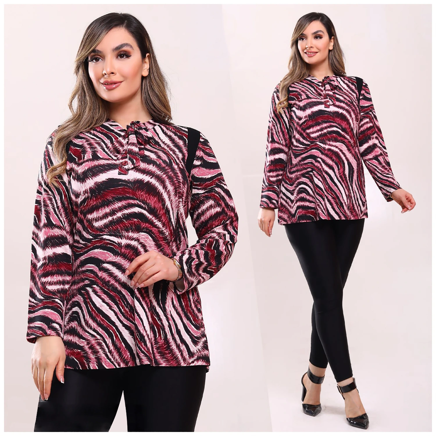 بلوز پلنگی یقه کراواتی