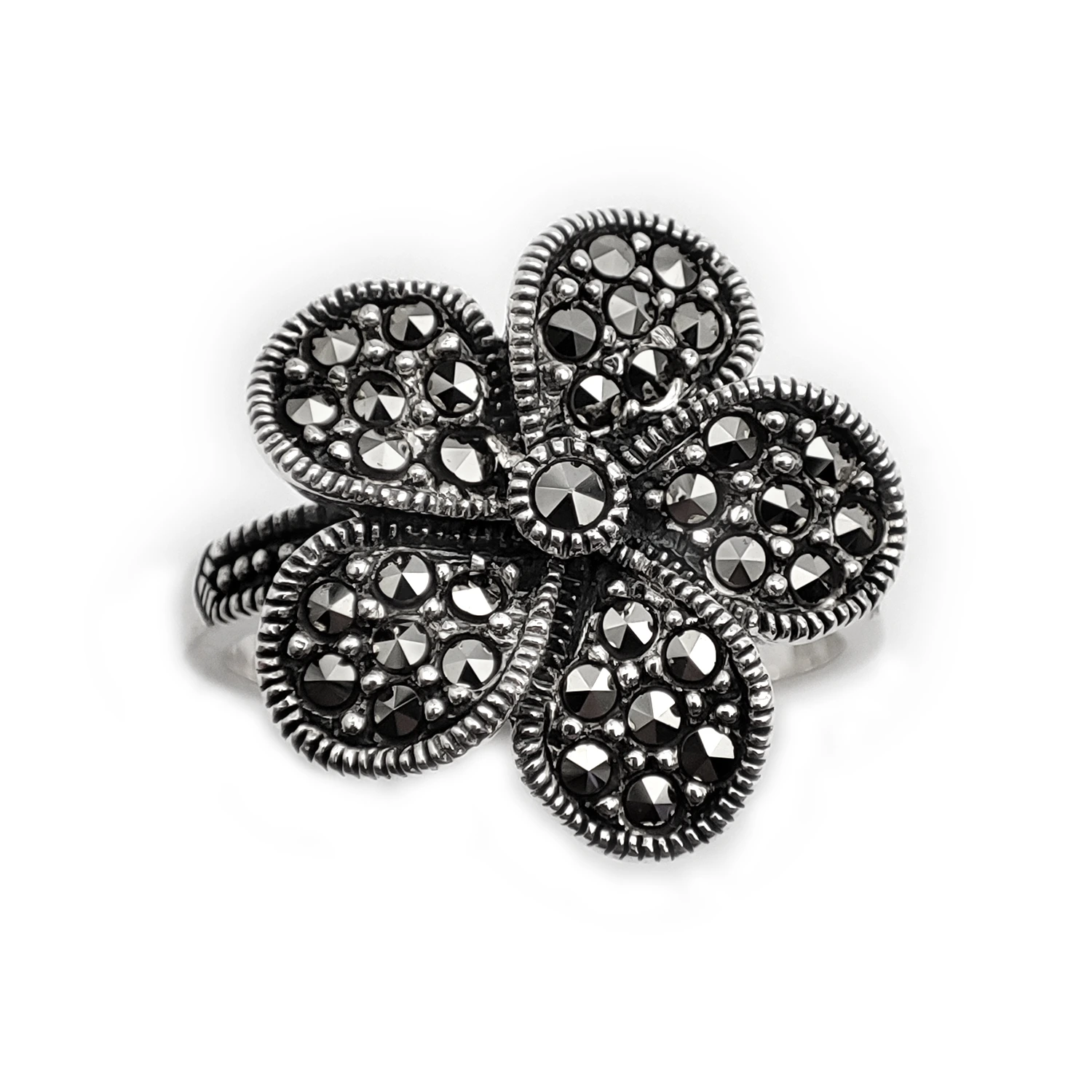 انگشتر سیاه قلم نقره فلاور