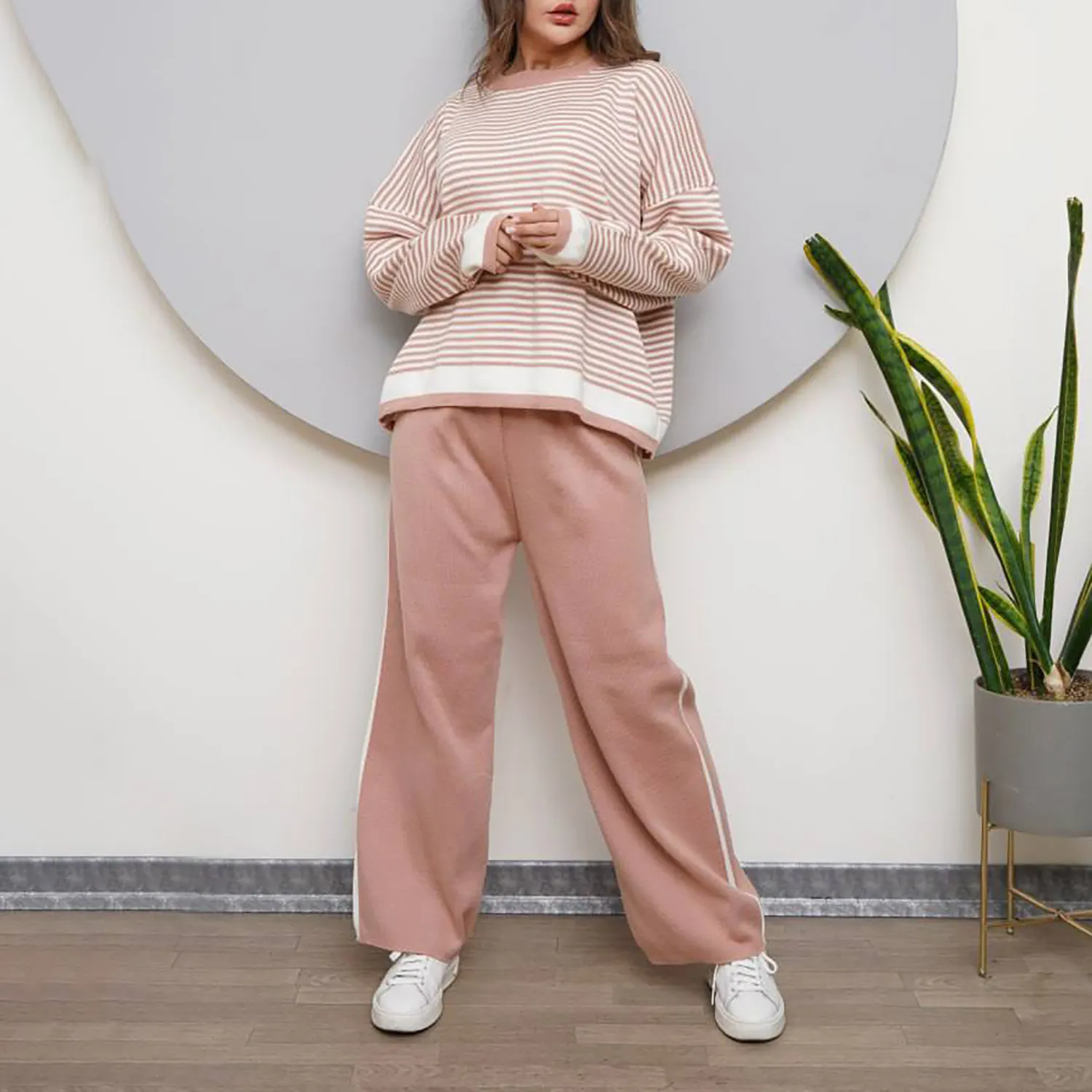 ست بافت راه راه ریز زنانه