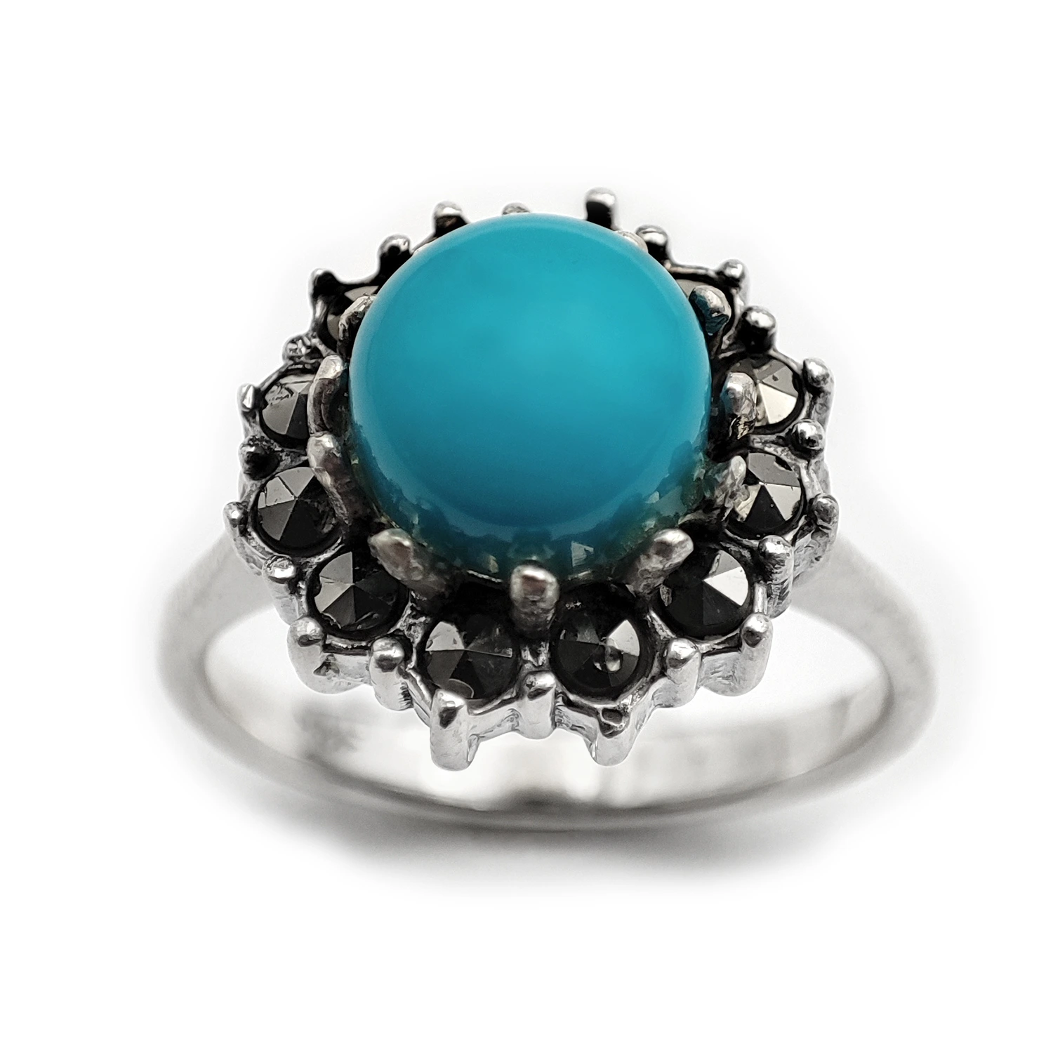 انگشتر نقره سیاه قلم فیروزه