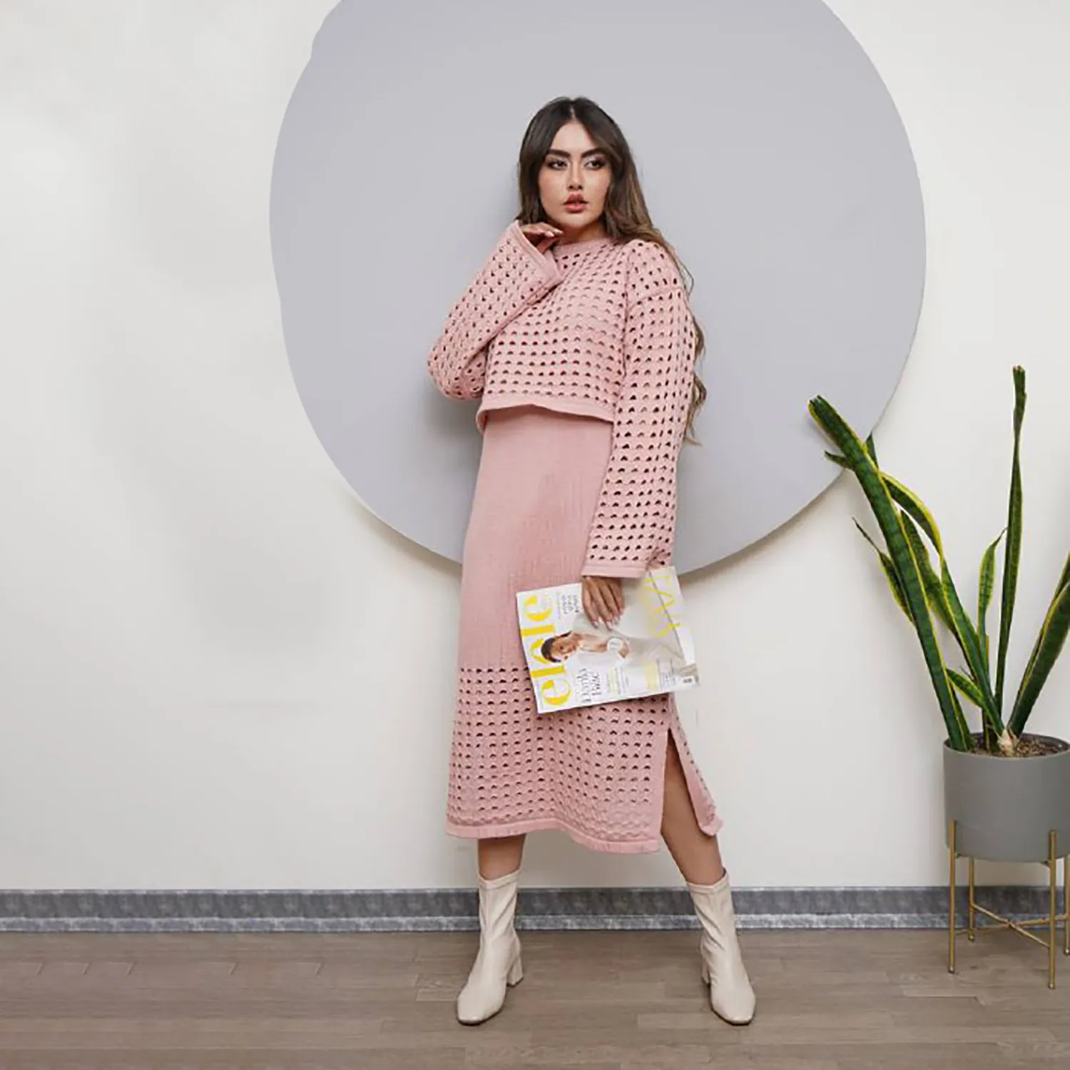 ست دو تیکه سارافون و کراپ بافت