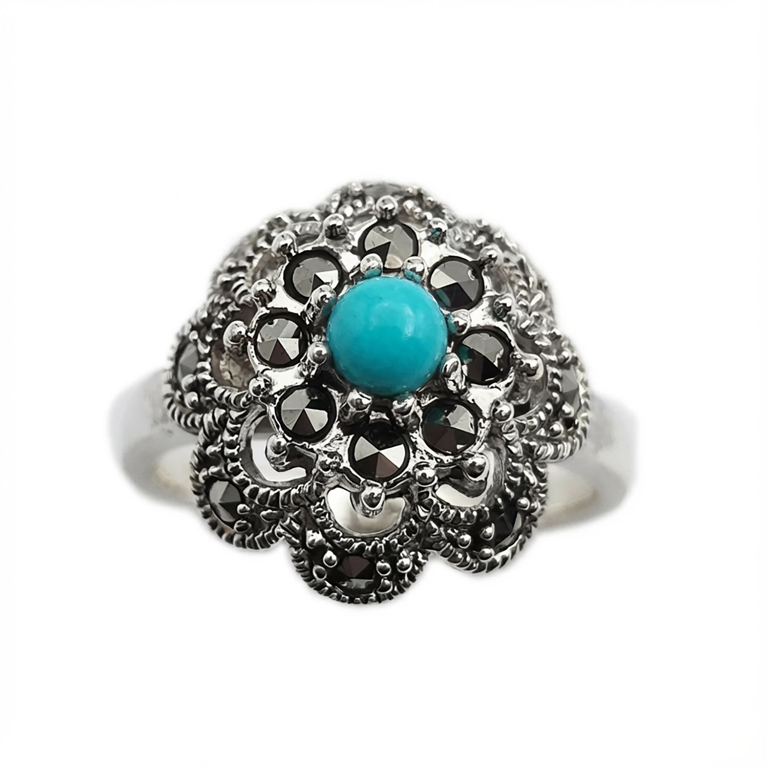 انگشتر سیاه قلم نقره فیروزه