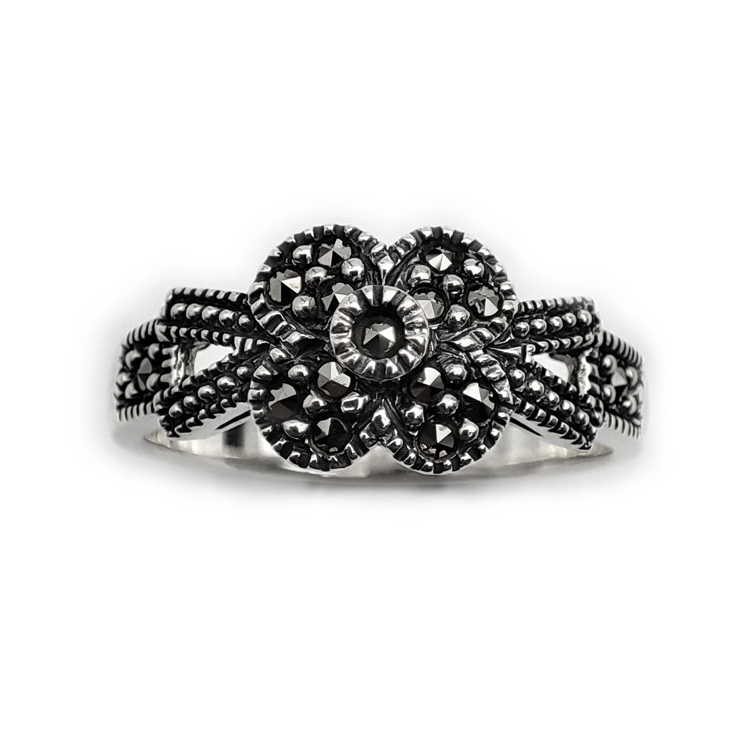 انگشتر سیاه قلم نقره فلاور 