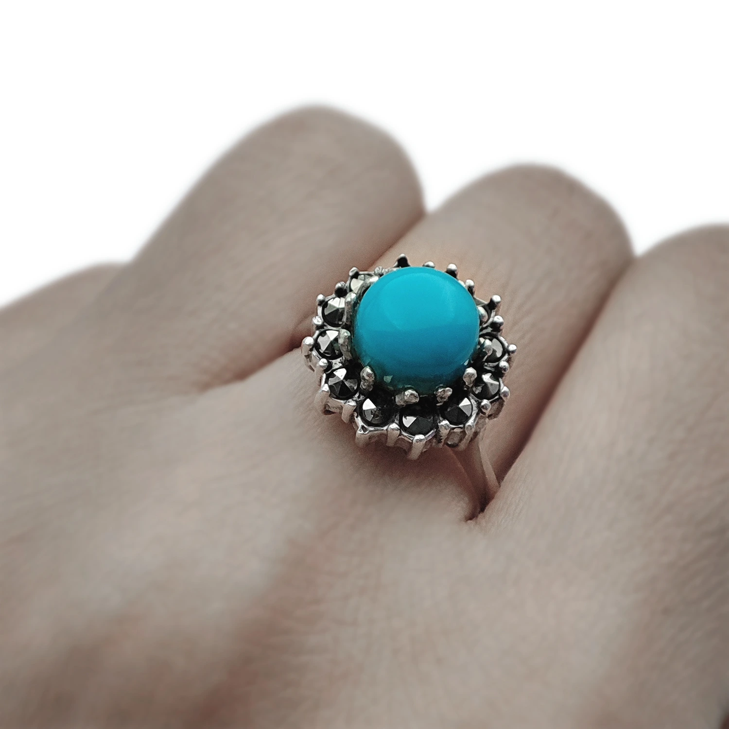 انگشتر نقره سیاه قلم فیروزه