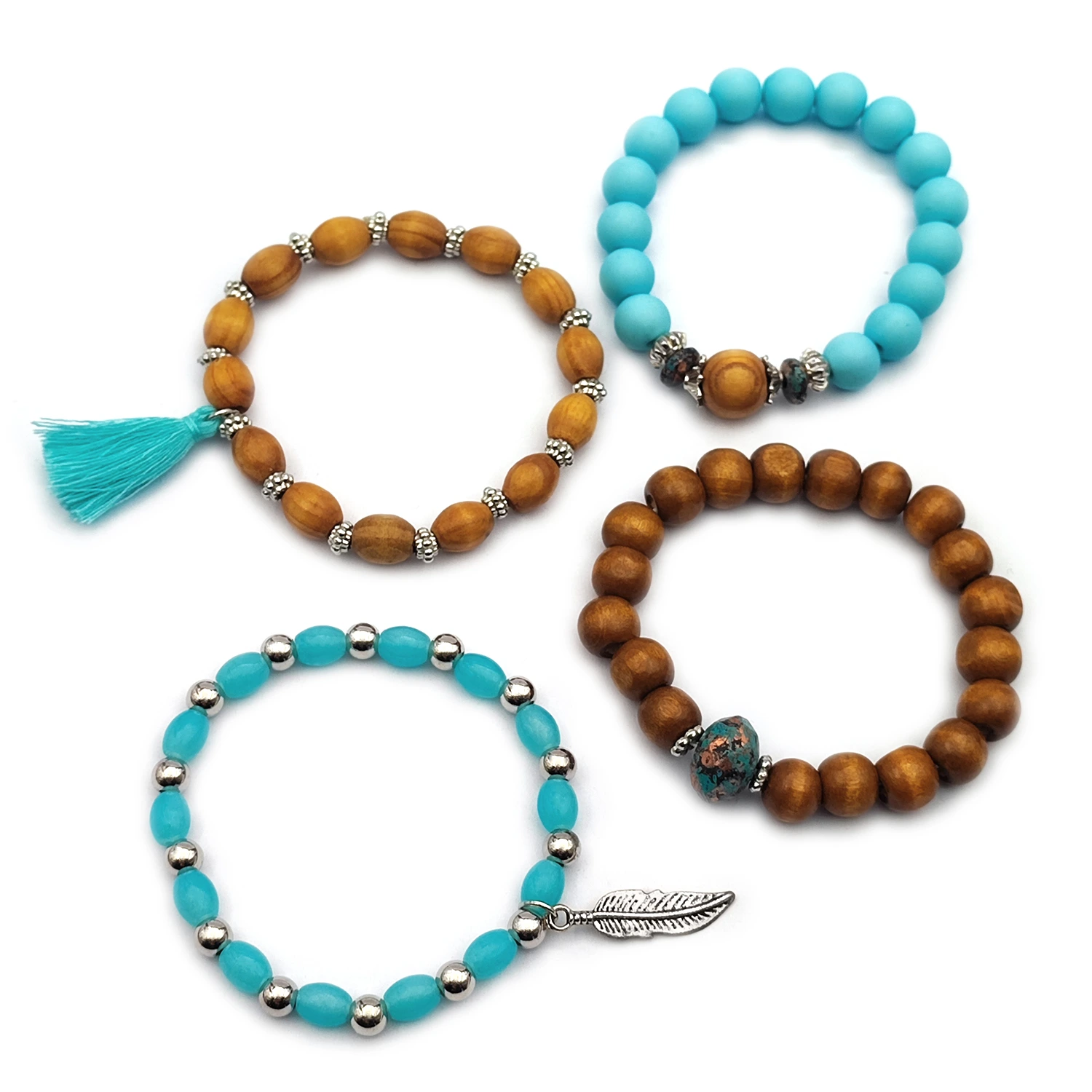 دستبند مهره‌ای چوبی برگ