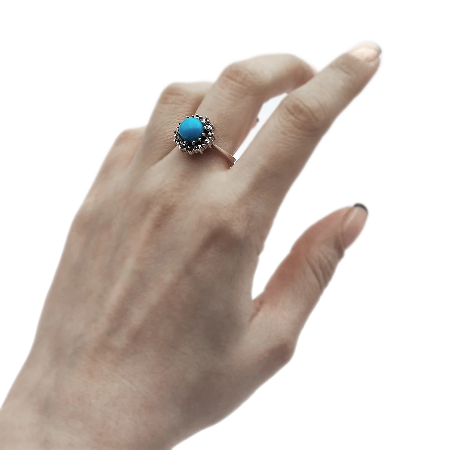 انگشتر نقره سیاه قلم فیروزه